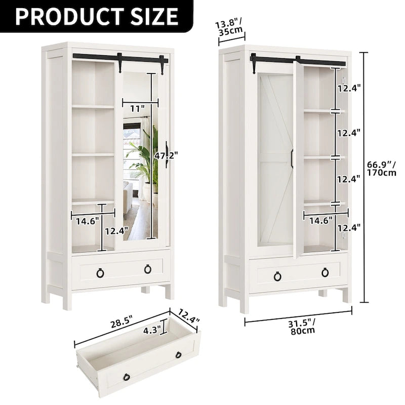 Armoire de rangement haute et large avec portes et miroir pleine longueur pour salle de bain