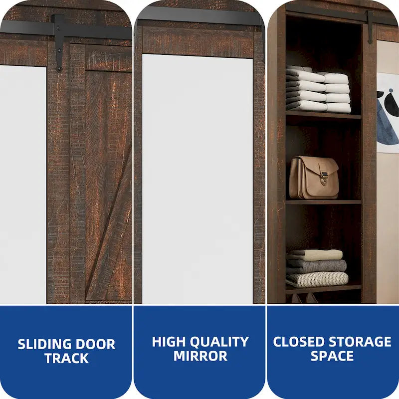 Armoire de rangement haute et large avec portes et miroir pleine longueur pour salle de bain