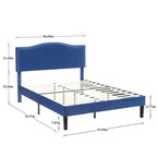Cadre de lit plateforme rembourré avec tête de lit cloutée, lit double, grand lit, très grand lit – Bleu