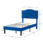 Cadre de lit plateforme rembourré avec tête de lit cloutée, lit double, grand lit, très grand lit – Bleu