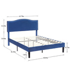 Cadre de lit plateforme rembourré avec tête de lit cloutée, lit double, grand lit, très grand lit – Bleu