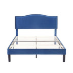 Cadre de lit plateforme rembourré avec tête de lit cloutée, lit double, grand lit, très grand lit – Bleu