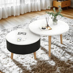 Table basse ronde en bois noir et blanc moderne avec rangement