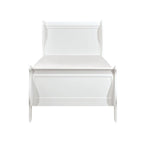 Lit double avec tête de lit à panneaux, design traîneau, finition bois blanc