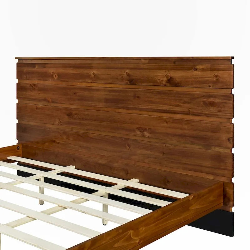 Lit plateforme king-size en bois massif avec tête de lit en six parties