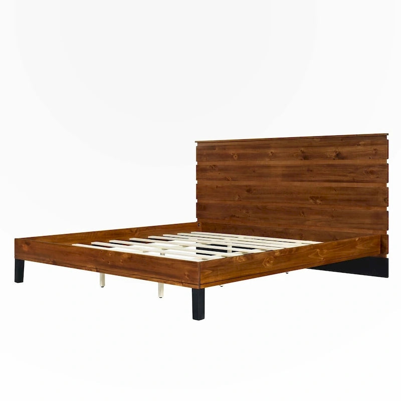 Lit plateforme king-size en bois massif avec tête de lit en six parties