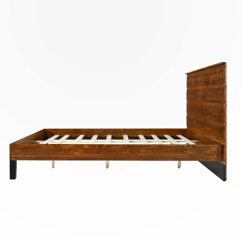 Lit plateforme king-size en bois massif avec tête de lit en six parties