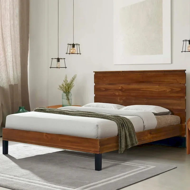 Lit plateforme king-size en bois massif avec tête de lit en six parties