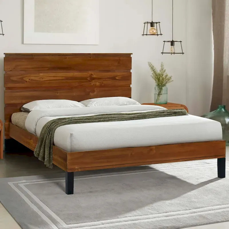 Lit plateforme king-size en bois massif avec tête de lit en six parties