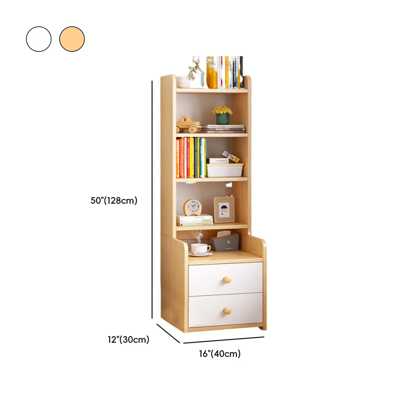 Table de chevet moderne haute en bois avec étagères spacieuses et 2 tiroirs