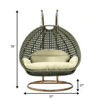 LeisureMod Fauteuil suspendu œuf 2 places avec support - Balançoire hamac de patio en rotin osier intérieur/extérieur avec coussins