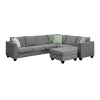 Canapé d'angle modulable 7 places de 112 pouces avec pouf et trois coussins - 112L x 87P x 33H