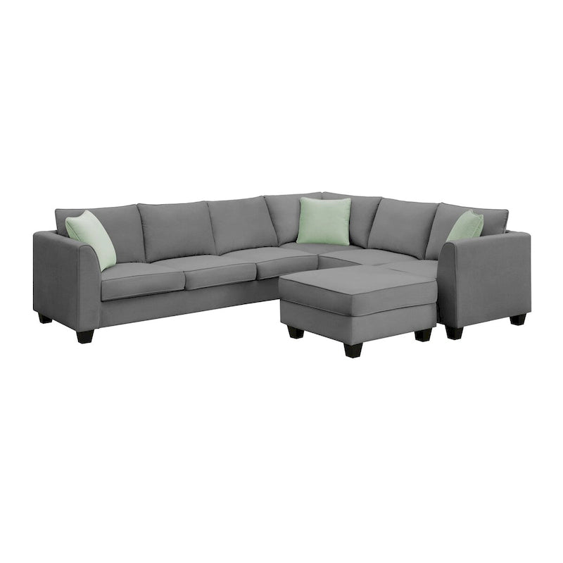 Canapé d'angle modulable 7 places de 112 pouces avec pouf et trois coussins - 112L x 87P x 33H