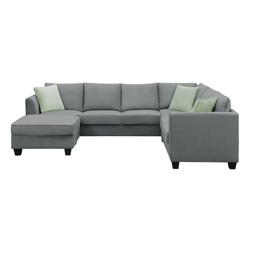 Canapé d'angle modulable 7 places de 112 pouces avec pouf et trois coussins - 112L x 87P x 33H