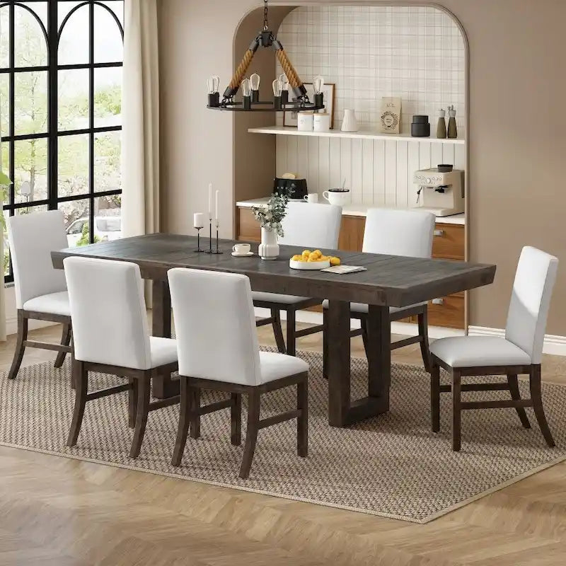 Ensemble de salle à manger extensible 7 pièces en bois 72 po traditionnel