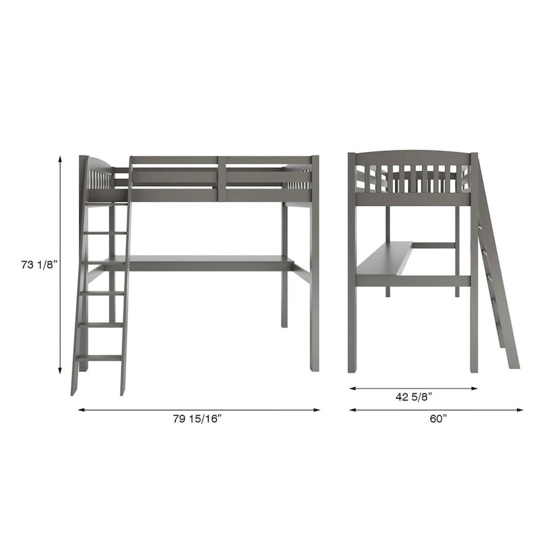Lit mezzanine simple avec bureau, en bois massif