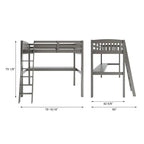 Lit mezzanine simple avec bureau, en bois massif