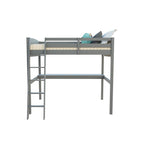 Lit mezzanine simple avec bureau, en bois massif