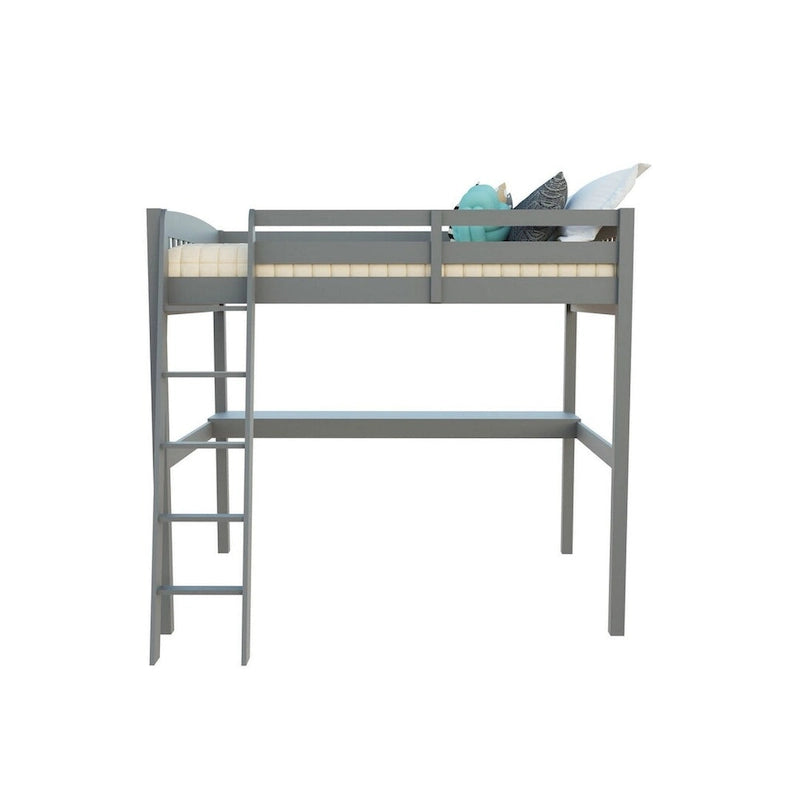 Lit mezzanine simple avec bureau, en bois massif