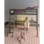 Lit mezzanine simple avec bureau, en bois massif