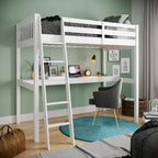 Lit mezzanine simple avec bureau, en bois massif