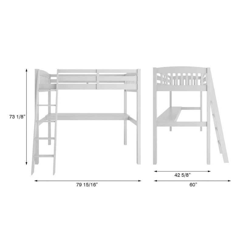 Lit mezzanine simple avec bureau, en bois massif