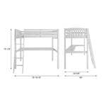 Lit mezzanine simple avec bureau, en bois massif
