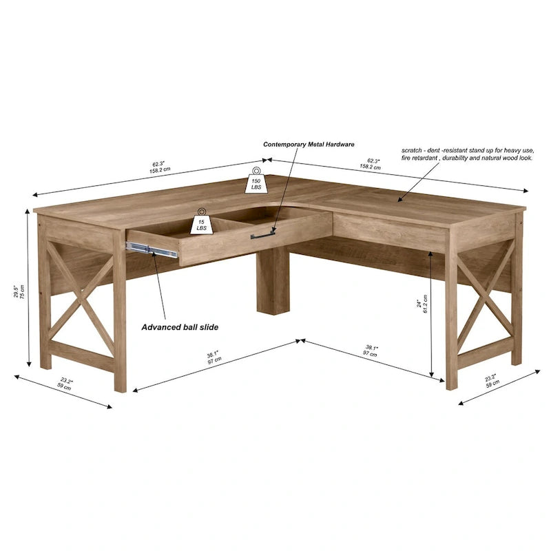 Bureau en L de style ferme moderne avec tiroir