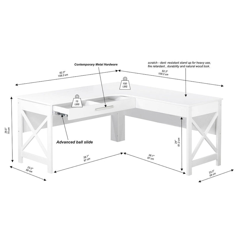 Bureau en L de style ferme moderne avec tiroir