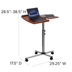 Table d'ordinateur portable mobile réglable en hauteur et en inclinaison avec plateau en cerisier