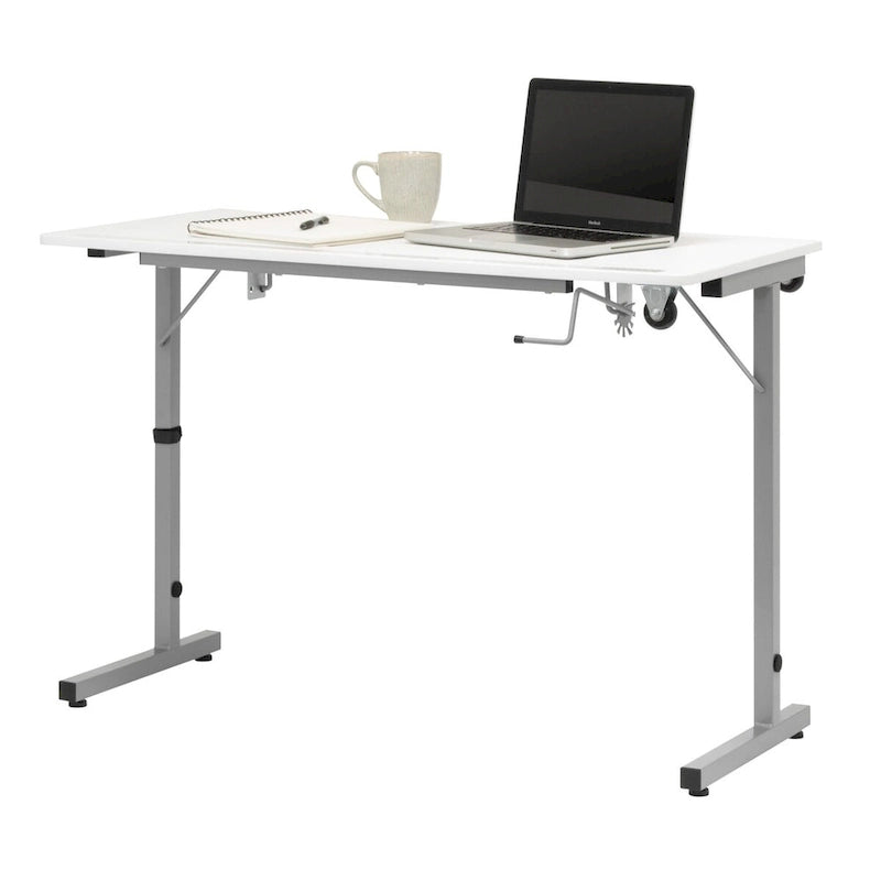 II Table de couture argent/blanc pliable portative à roulettes