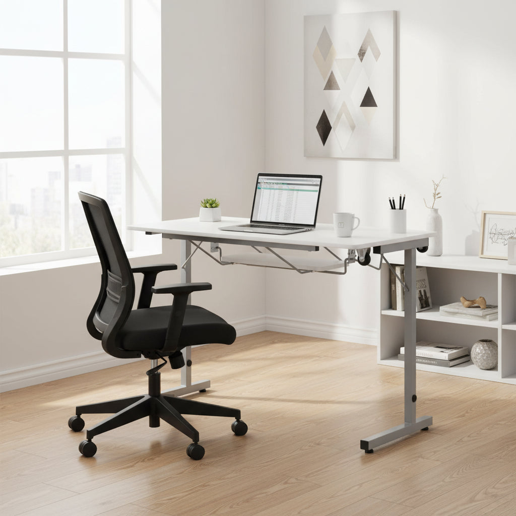 II Table de couture argent/blanc pliable portative à roulettes