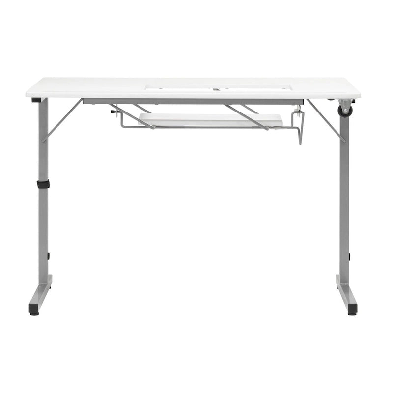 II Table de couture argent/blanc pliable portative à roulettes