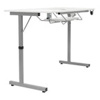 II Table de couture argent/blanc pliable portative à roulettes