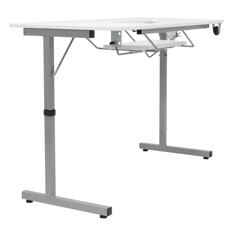 II Table de couture argent/blanc pliable portative à roulettes
