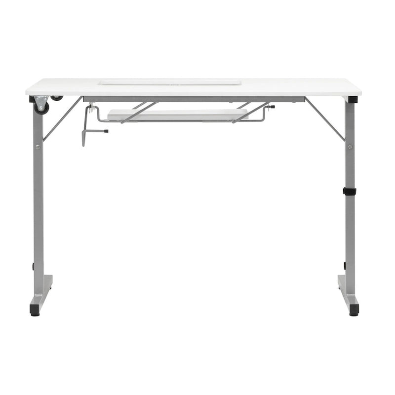 II Table de couture argent/blanc pliable portative à roulettes