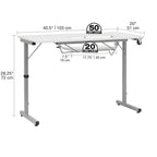 II Table de couture argent/blanc pliable portative à roulettes