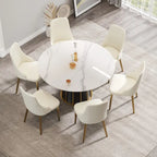 Table à manger ronde 53 po en pierre frittée blanche avec plateau tournant - N/A