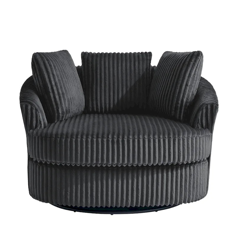 Lot de 2 fauteuils pivotants ronds surdimensionnés en velours côtelé moelleux de 43 po avec oreillers