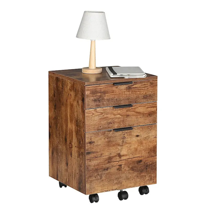 Classeur en bois à 3 tiroirs avec roulettes verrouillables pour documents A4 ou format Lettre