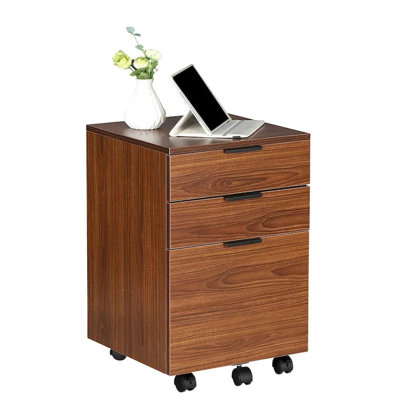 Classeur en bois à 3 tiroirs avec roulettes verrouillables pour documents A4 ou format Lettre