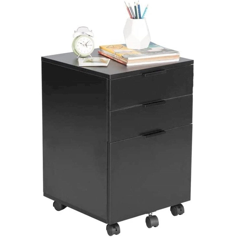 Classeur en bois à 3 tiroirs avec roulettes verrouillables pour documents A4 ou format Lettre