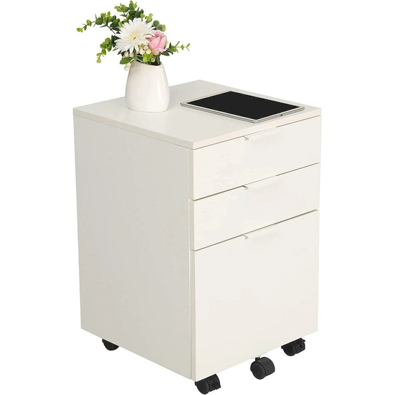 Classeur en bois à 3 tiroirs avec roulettes verrouillables pour documents A4 ou format Lettre