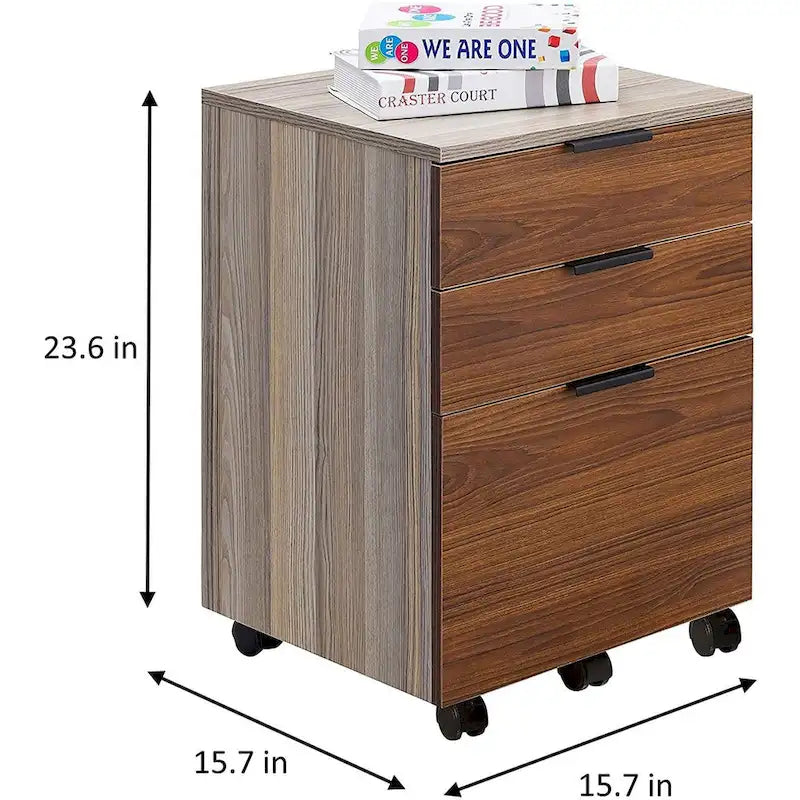 Classeur en bois à 3 tiroirs avec roulettes verrouillables pour documents A4 ou format Lettre