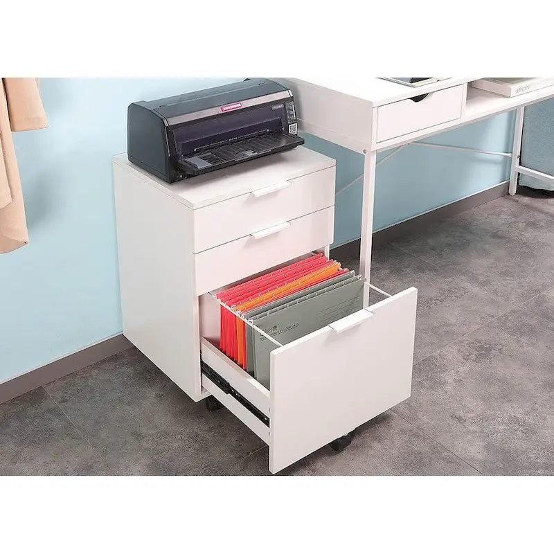 Classeur en bois à 3 tiroirs avec roulettes verrouillables pour documents A4 ou format Lettre