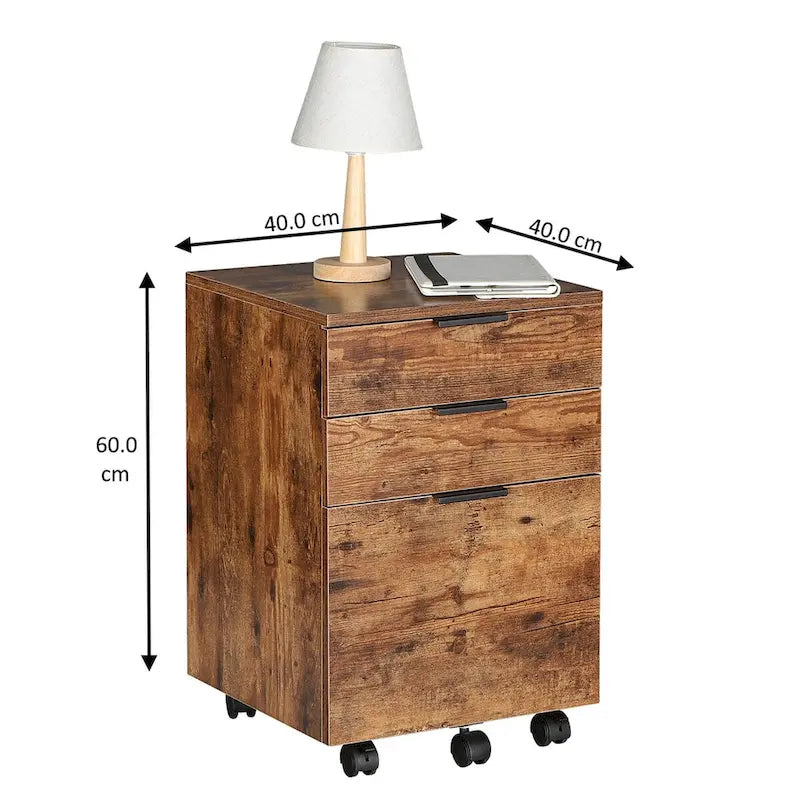 Classeur en bois à 3 tiroirs avec roulettes verrouillables pour documents A4 ou format Lettre