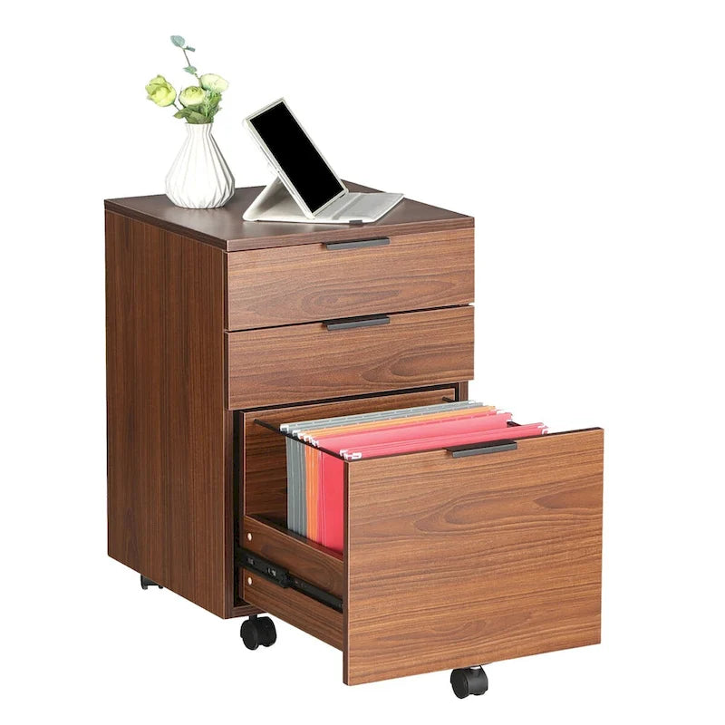 Classeur en bois à 3 tiroirs avec roulettes verrouillables pour documents A4 ou format Lettre