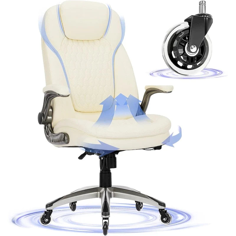Chaise de bureau ergonomique pivotante et roulante avec accoudoirs rembourrés relevables, inclinaison réglable verrouillable pour travail et études d'adultes