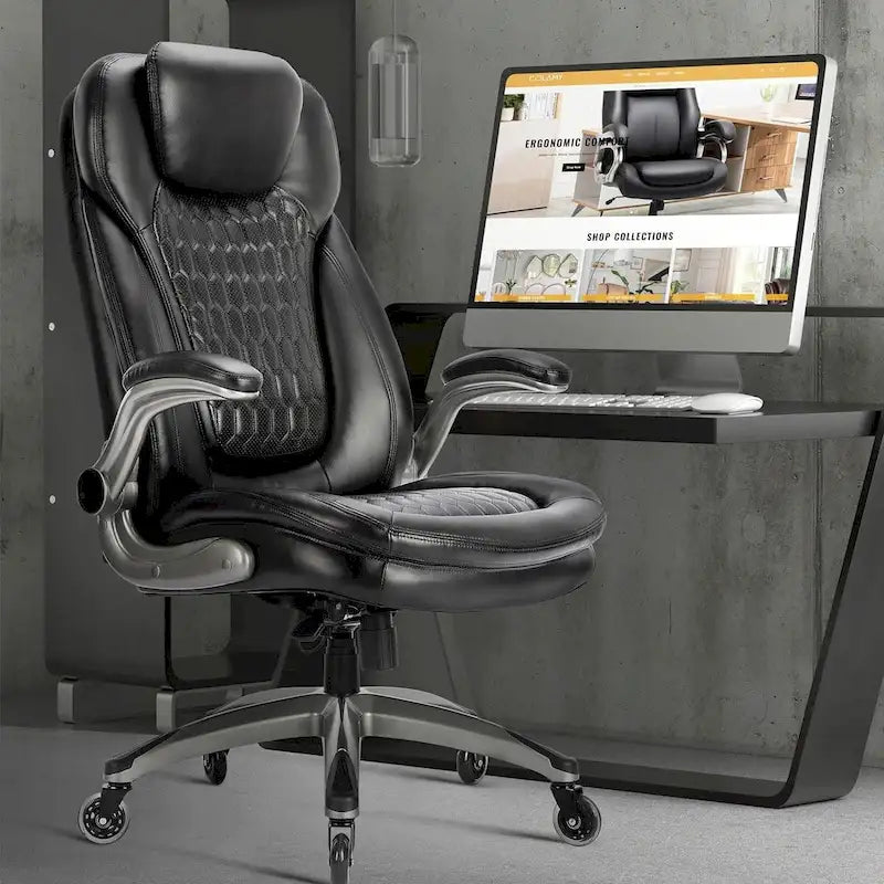 Chaise de bureau ergonomique pivotante et roulante avec accoudoirs rembourrés relevables, inclinaison réglable verrouillable pour travail et études d'adultes