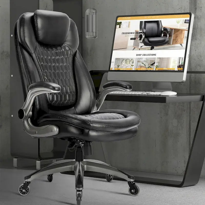 Chaise de bureau ergonomique pivotante et roulante avec accoudoirs rembourrés relevables, inclinaison réglable verrouillable pour travail et études d'adultes